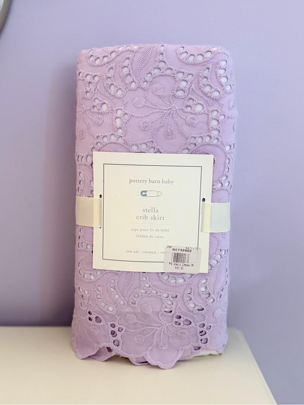 NWT Pottery Barn Baby Stella Crib Skirt Lilac Lavender Purple Crib Skirt